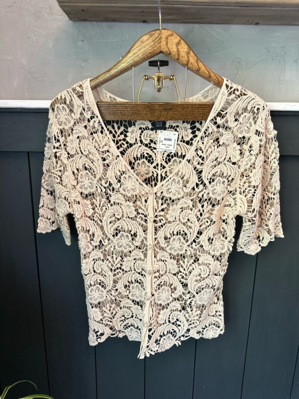 NEW Questions by Say What Womens Beige Floral Lace Crochet Cardigan Coquette M